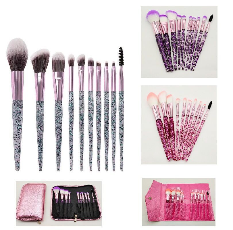 Professional 10-Piece Makeup Brush Set - Synthetic Fiber Brushes