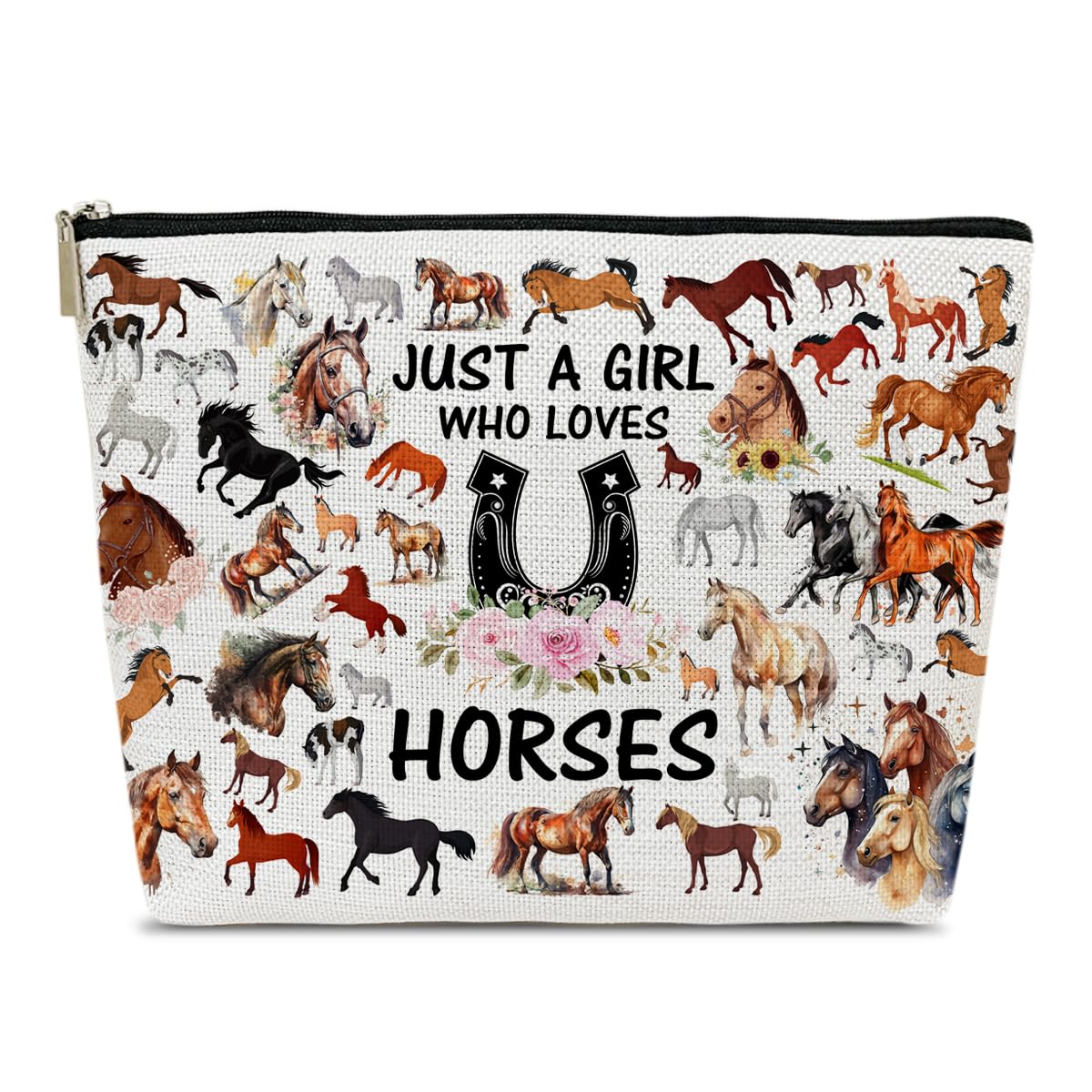 Bolsa de maquillaje Ythuil Horse, regalo para amantes de los caballos, artículos para mascotas, regalos, bolsa de cosméticos, divertido regalo de cumpleaños y Navidad para dueños de mascotas, hermanas, mejores amigas, solo una chica que ama los caballos