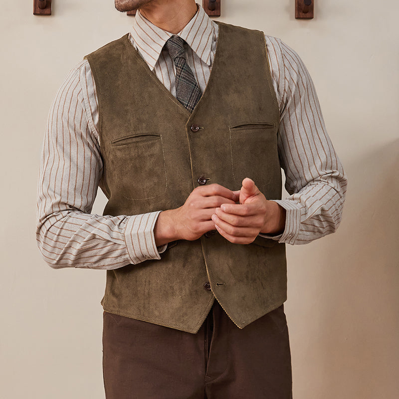 Men's Cotton Vest in Coffee Suede Tweed for Weddings