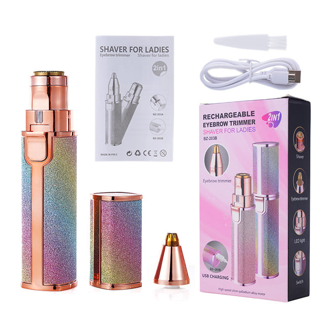 Rechargeable Women's Eyebrow Trimmer & Hair Remover - 2-in-1
