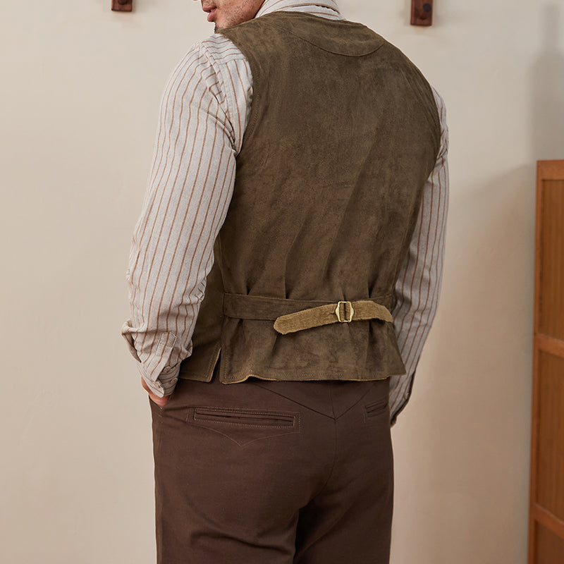 Men's Cotton Vest in Coffee Suede Tweed for Weddings