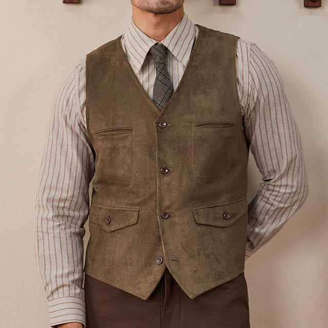 Men's Cotton Vest in Coffee Suede Tweed for Weddings