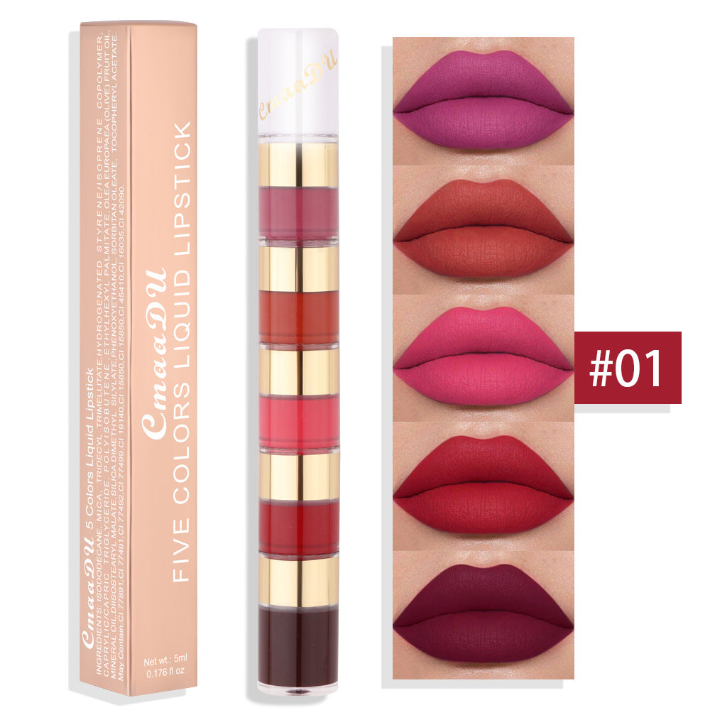 Waterproof 5 Color Matte Lip Gloss with Bamboo Joint