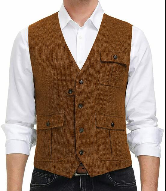 New Arrival Men's Tweed Wool Casual Vest for Weddings