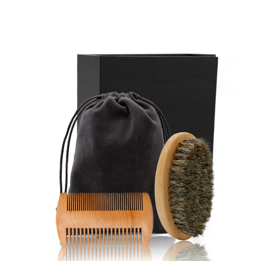 Beard Care Set - Natural Wood Comb & Oval Brush for Men